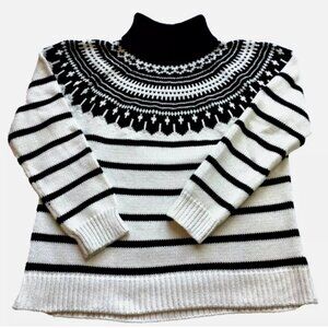 Lauren Ralph Lauren Women Sz L Turtleneck Nordic Fair Isle Sweater White Black